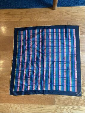 Kenzie Vintage Striped Silk Scarf with Black Border